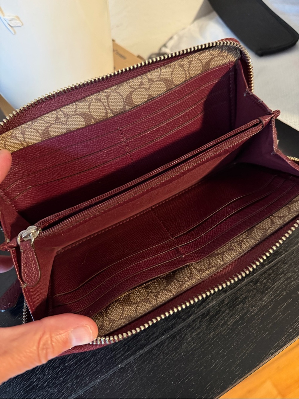 Coach Zip-Around Leather Wallet in Burgundy with Gold Hardware - Picture 4 of 11